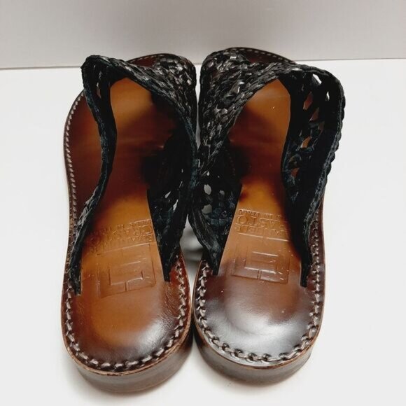 EMANUELE CRASTO Italy Woven Thong Flat Sandals Lather Black & Silver Sz 7 / 37 - Picture 7 of 13